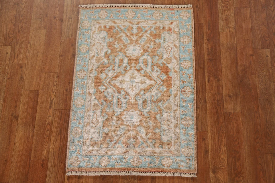 Orange Oushak Turkish Foyer Rug 2x3 Ft Handmade Transitional Wool Carpet - Image 2 of 4