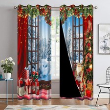 Christmas Window Curtains for Living Room 84 Inches Long Red Christmas Curtai...
