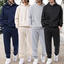Men Solid Color Hoodie Jogger Set 2-Piece Casual Sports Tracksuit Outfit