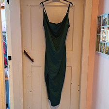 PRETTYLITTLETHING Green Slip Dress Cowl Neck Strappy Sleeveless Midi Size 6