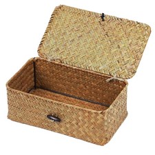 Wicker Storage Basket with Lid, Natural Seagrass Storage Baskets for Organizi...