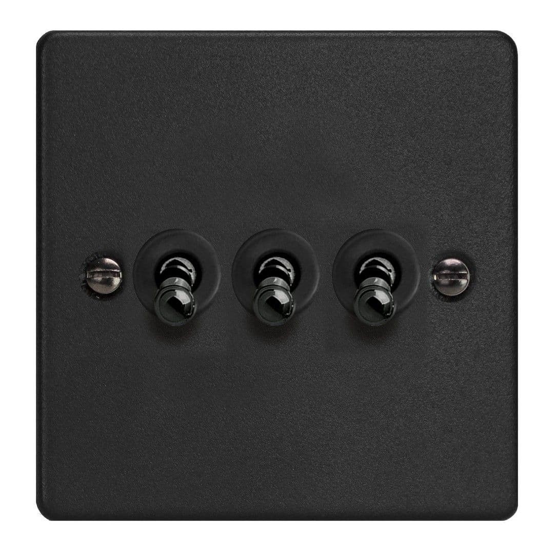 Varilight XDET3.MB Essential Matt Black 3 Gang 10A 1 or 2 Way Toggle Switch