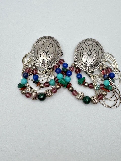 Vintage QT Sterling Silver 925 Zuni Interchangeable Beaded Dangly Hoop Earrings - Image 2 of 4