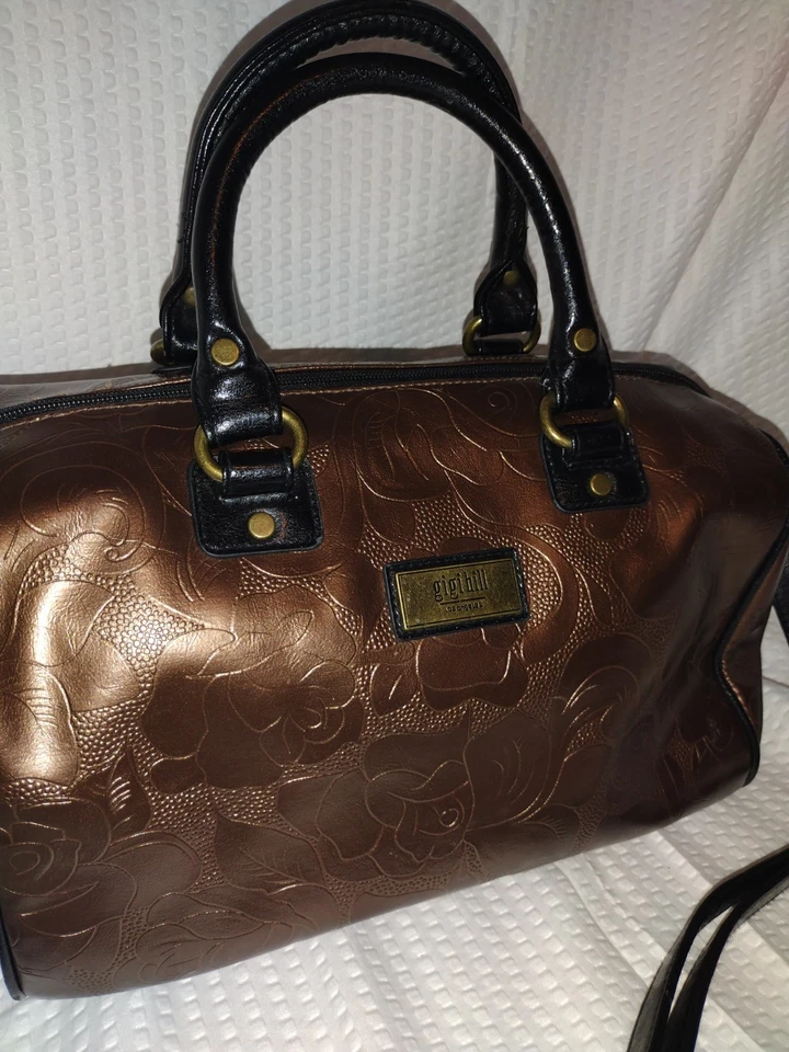 Gigi Hill Metallic Copper Floral Embossed Faux Leather Satchel Crossbody - Image 2 of 4