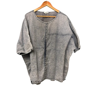 Zenana 1X Boutique Style Chambray Denim Look Dolman Sleeve Hi-Low Blouse