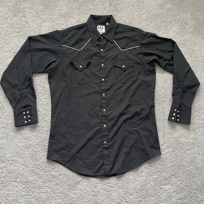 VTG Ely Cattleman Shirt Men's Tall Large Black Pearl Snap Country Western 90s