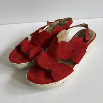 Wonders Red Suede Platform Memory Gel 40 Sandals Comfy Spain Resort Cruise Vacay
