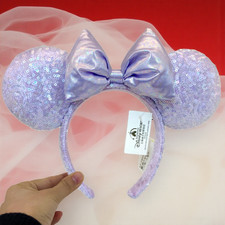 Disney Parks Sequin Bow Purple Lavender Iridescent Minnie Mouse Ears Headband