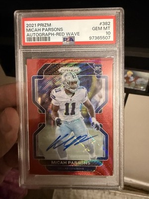 2021 Panini Prizm Rookie Micah Parsons #382 Red Wave Prizm Autographs /149 psa10