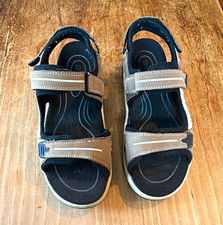 Women's Gray/Black Strappy Sandals Hook Loop Adjustable Ankle Strap Flat