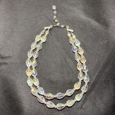 Faceted 13-16  Aurora Borealis Crystal 2 Strand Choker Necklace Vintage B11E