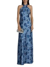 Sachin & Babi Blue Laurant Floral Sleeveless Satin Crepe Gown Size 14 $365