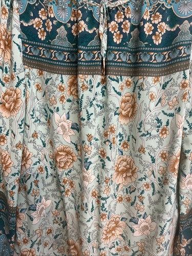 Umgee Women’s Size Medium Boho Floral Border Print Top Mint Green Rayon Tunic - Picture 4 of 8