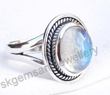 Natural Rainbow Moonstone 925 Sterling Silver Statement Boho Ring For Her
