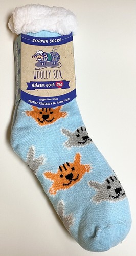 Cat Woolly Sox Slipper Socks Blue Orange Gray Kitten Cute Cozy Comfy Warm New - Picture 2 of 9