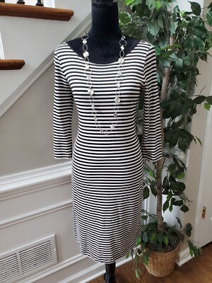 Chelsea & Theodore Womens Black Striped Long Sleeve Knee Length Dress Size  Small | eBay