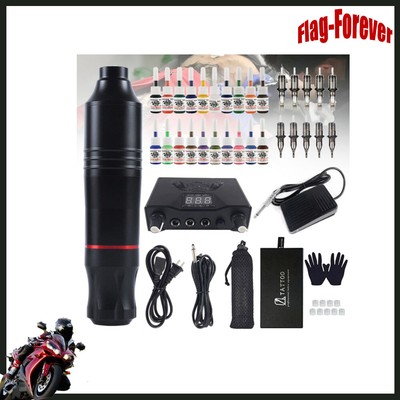 Complete Tattoo Pen Set Tattoo Motor Machine Gun Power Supply Needles Inks Kit