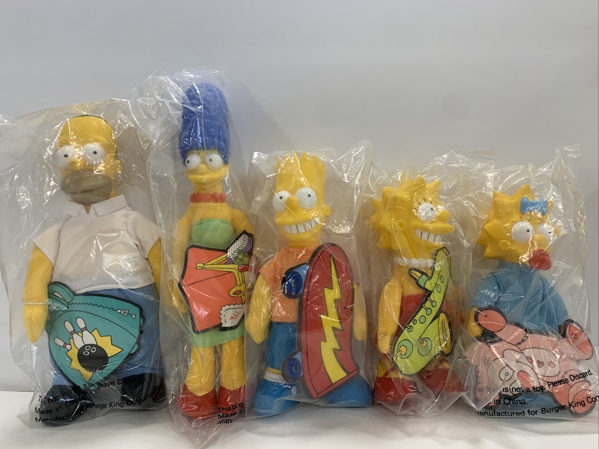 The Simpsons Vintage 1990 Burger King Plush Dolls Complete