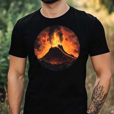 Erupting Volcano Motif Cotton Mens T-Shirt Size XS to 5XL