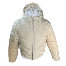 Vans Puffer Jacket Cropped Hooded Zipper Women’s Size Small Cream Tan
