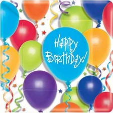 Balloons & Stars Streamers Celebration Birthday Party 7" Square Dessert Plates
