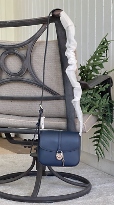 MICHAEL KORS LYRA SMALL FLAP CROSSBODY MK KEY LOCK BAG NAVY BLUE