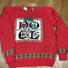 Vintage Christmas Sweater Northern Isle 80s NOEL Handknitted red green small
