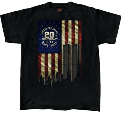 9/11 American Flag Skyline 20th Anniversary World Trade Center T Shirt - Size M