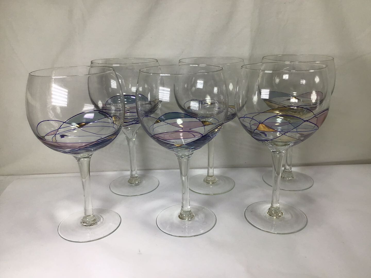 MM73 Artland Helios Balloon Clear Art Glass Wine Glasses Set of 6