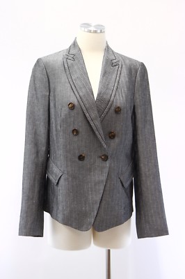 NWT$2895 Brunello Cucinelli Monili Bead Trimmed DB Herringbone Jacket Sz 42 A176