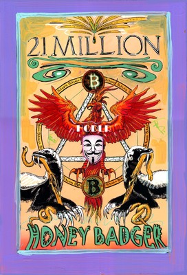 Bitcoin art. HONEY BADGER (Purple border), print on paper, acrylic paint