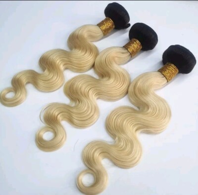 16+18+20 ROOT 2TONES OMBRE 1B/613# BODY WAVE BRAZILIAN HUMAN HAIR 3BUNDLE 300g