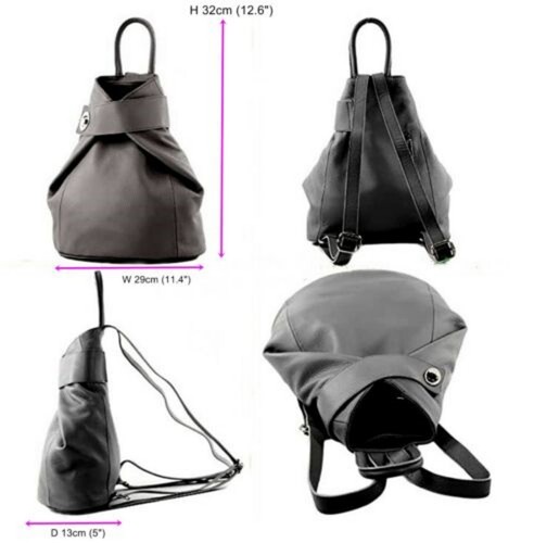 Rucksack Backpack Italian Soft Leather Top Handle Bag Expandable Laptop Bag Dark - Picture 26 of 56