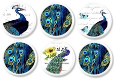 Peacock Cabinet Knobs – Set of 4 or 6 Drawer Pulls, Vibrant Feather Print Decor