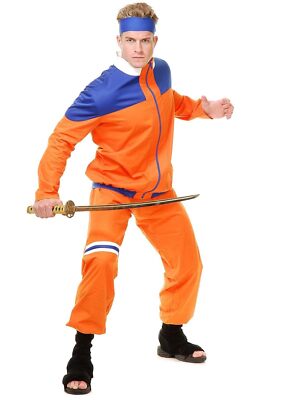 Ninja Fighter Orange Dragon Warrior Ball Fancy Dress Up Halloween Adult Costume