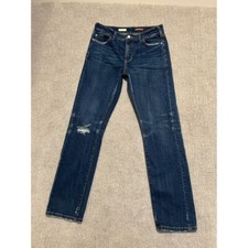 Anthro Pilcro Relaxed Straight Leg Jeans Distressed Dark Wash Denim Size 27