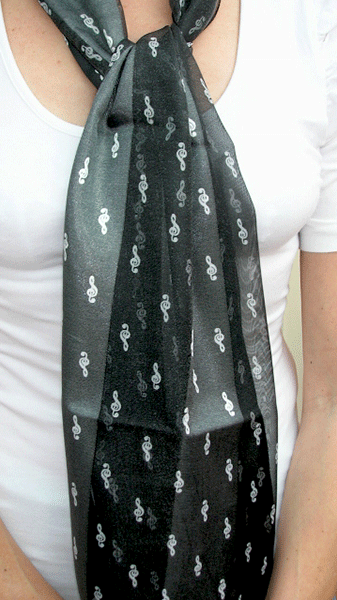 Black Music Scarf with White Treble Clefs - Music Gift - Scarves for Musicians