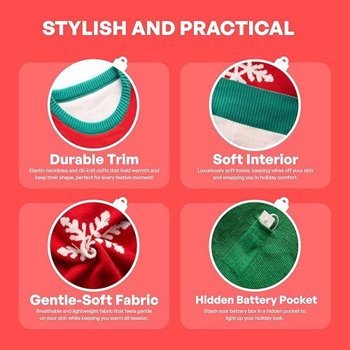 NEW WOMEN'S SIZE LARGE L Light Up Sloth Christmas Ugly Sweater, Red /GREE/WHITE - Bild 5 von 5