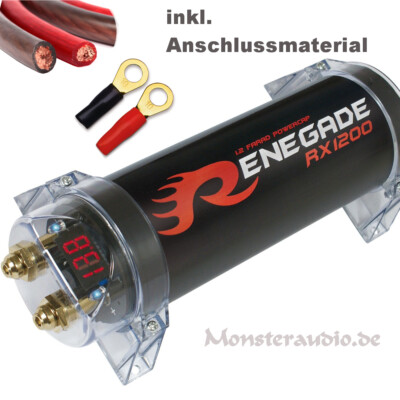 Renegade 1,2 Farad Powercap + 10mm² Anschlusskit Kondensator + Kabelset RX1200
