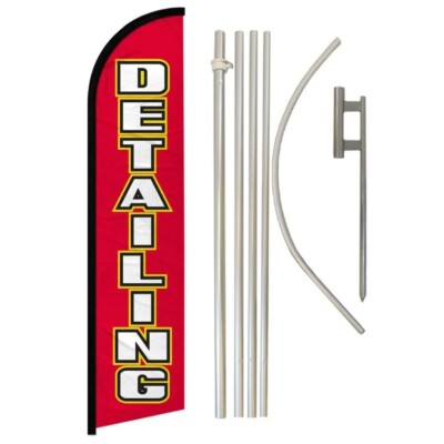 Detailing Red Advertising Windless Banner Flag & Flag Pole Kit & Ground Spike