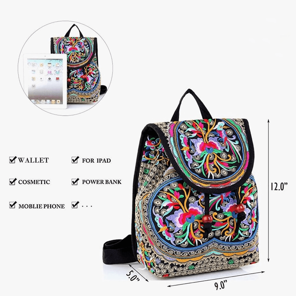 Boho Embroidered Colorful Floral Ethnic Backpack | eBay display picture 3