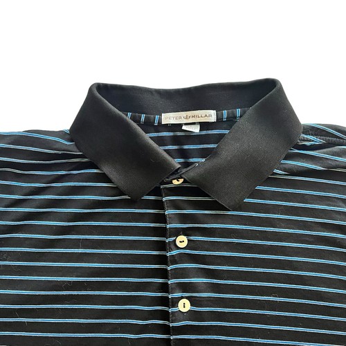 Peter Millar Golf Shirt Top Short Sleeve Black Blue Stripes Comfort Men’s Size L - Picture 3 of 8