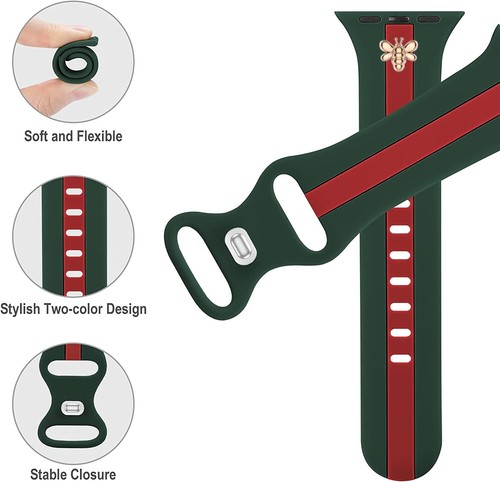 Luxury Silicone Apple Watch Band Green Red Bee Strap 38/40/42/44/45mm for iWatch - 第 2/10 張圖片