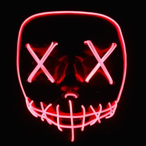 La película de purga ilumina el flash del cable LED "sonriente cosido" máscara de miedo Halloween - Imagen 24 de 42