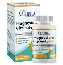 Pure Chelated Magnesium Glycinate 500 mg. Muscle Cramps, Sleep, Relax - 180 Caps
