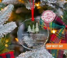 Baby's First Christmas Glass Ornament, Personalized Baby Keepsake, Baby Gift