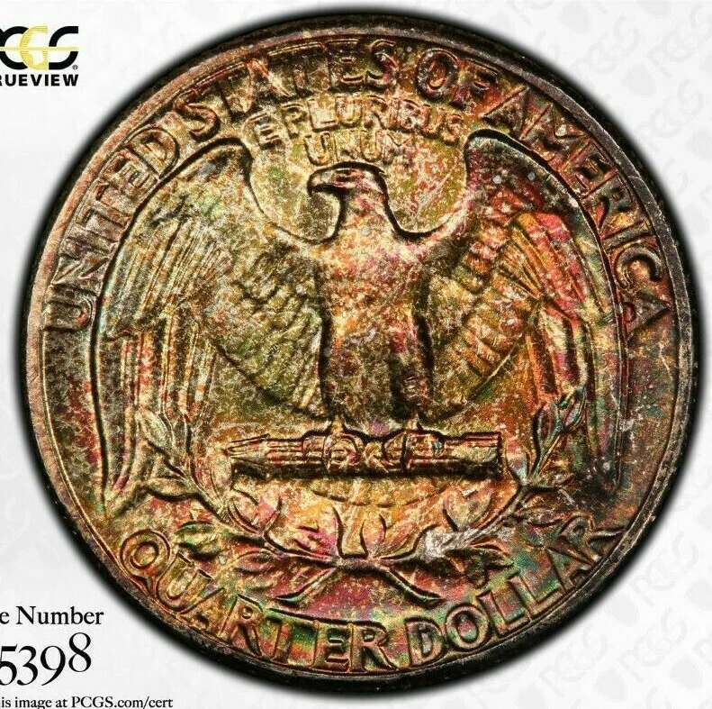 Registry Quality PCGS MS67 1958 P Washington Quarter 25c Rainbow Toned PQ Color - Image 2 of 4