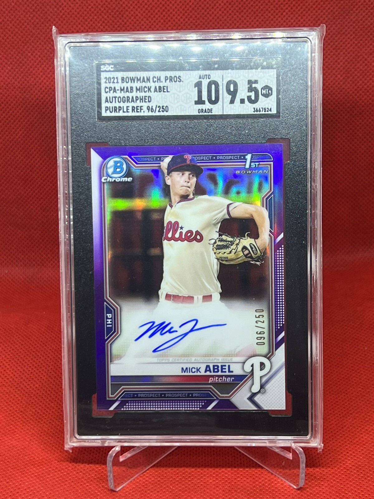 2021 Bowman Chrome Purple Refractor MICK ABEL AUTO 96/250 SGC 9.5/10