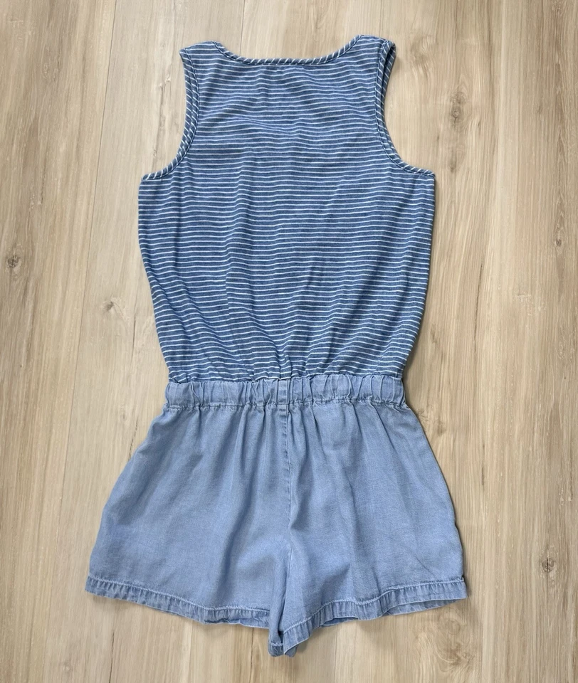 Splendid Womens Size S Small Romper Blue Stripe Denim Buttons Sleeveless Cotton - Image 4 of 4