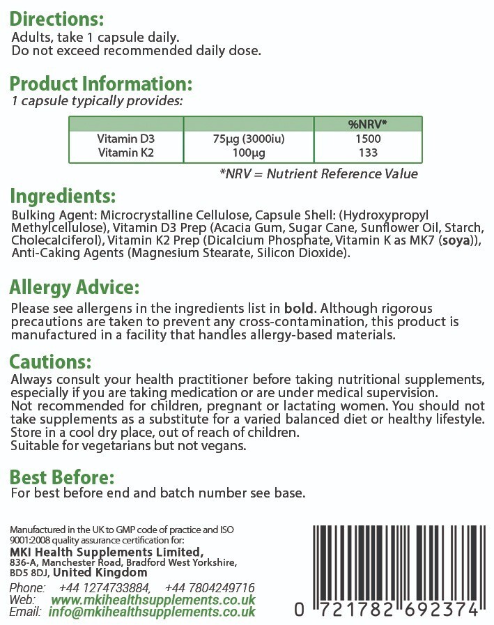 MKI VITAMIN D3 & VITAMIN K2, General Health Care (90 Capsules)Food